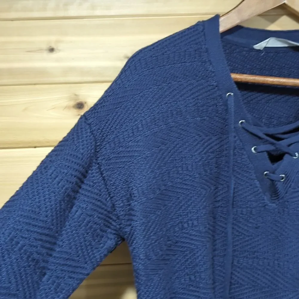 Athleta Womens Sweater Small Blue‎ Sunset Lace Up 596425